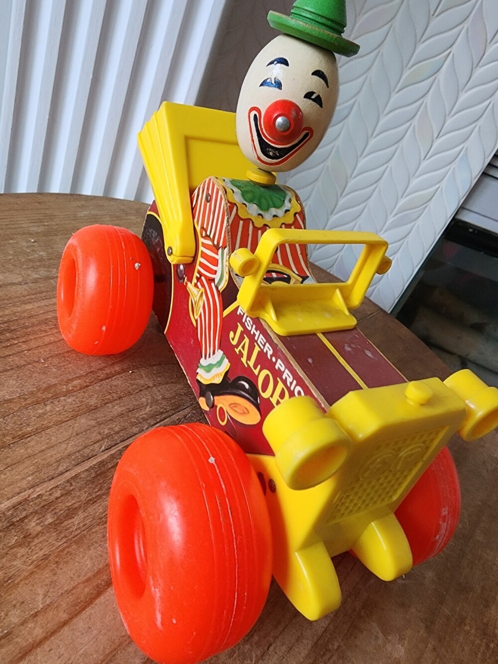 Vintage Fisher Price Jalopy Pull Toy Clown Car Bobble Head Retro Classic 4u